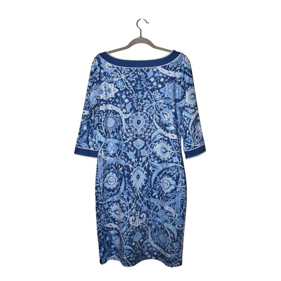 GRETCHEN SCOTT $219 Jersey Knit Scoop Neck Dress Blue Magic Carpet Medium - Picture 2 of 4
